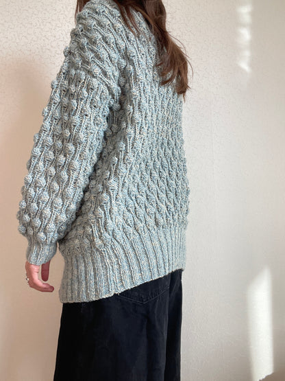 Vintage Chunky Knit Wool Cardigan – Textured Cable Pattern – Size M/L