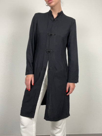 Vintage Apart Impressions Longline Black Jacket with Frog Closures – Size L