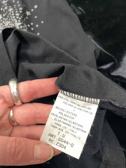 Y2K vintage ONYX Italian velvet-sleeve starburst top.