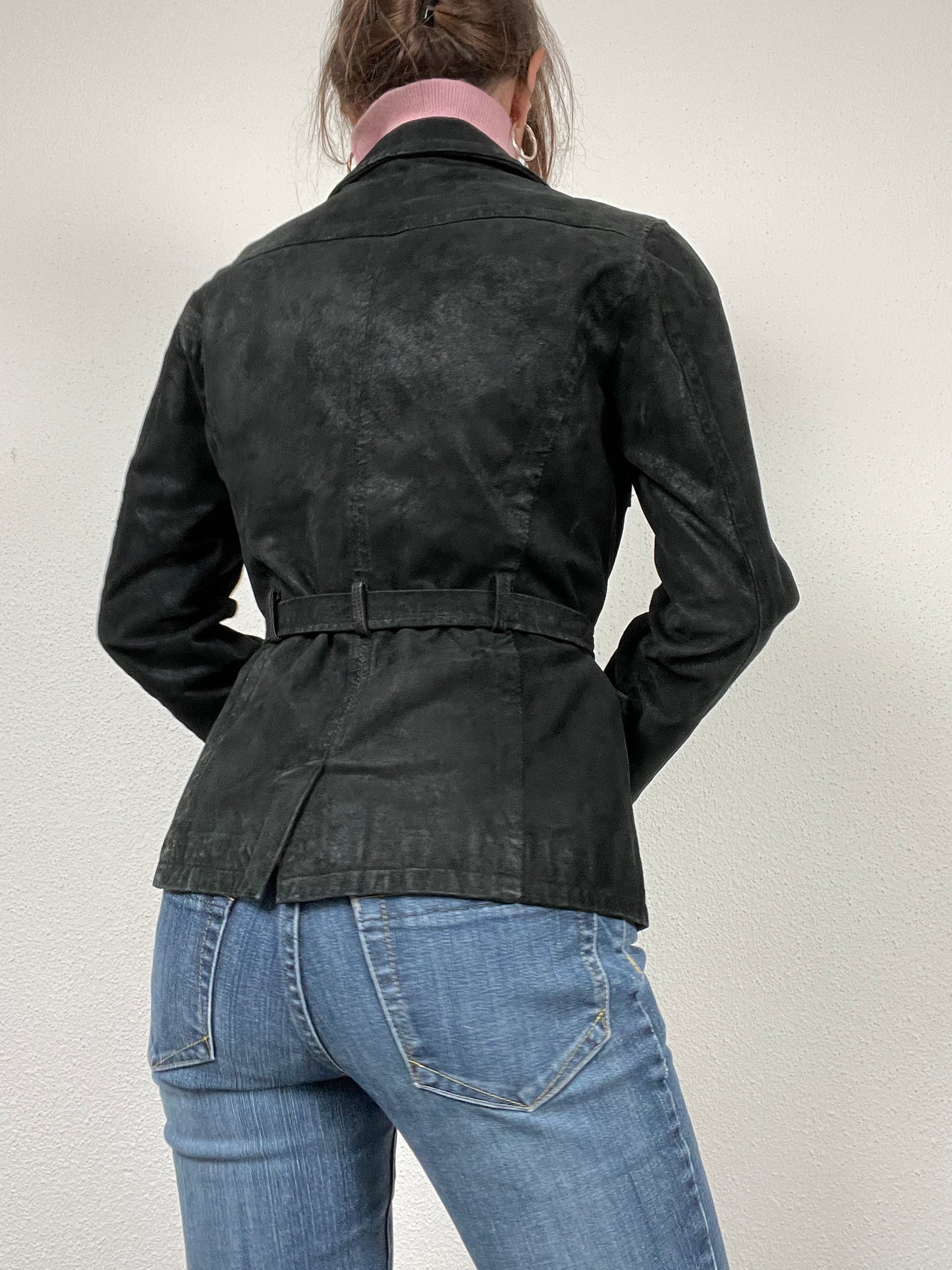 Vintage Y2K black suede jacket with a belt