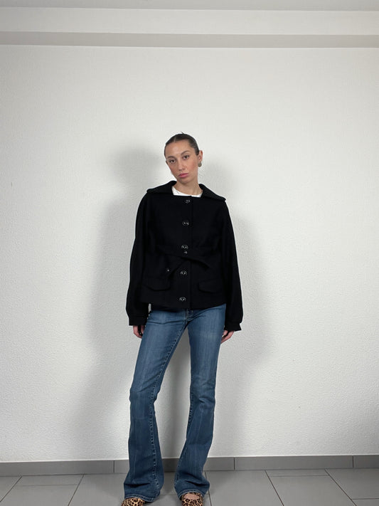 Vintage early 2000s black wool-blend short coat by Stefanel