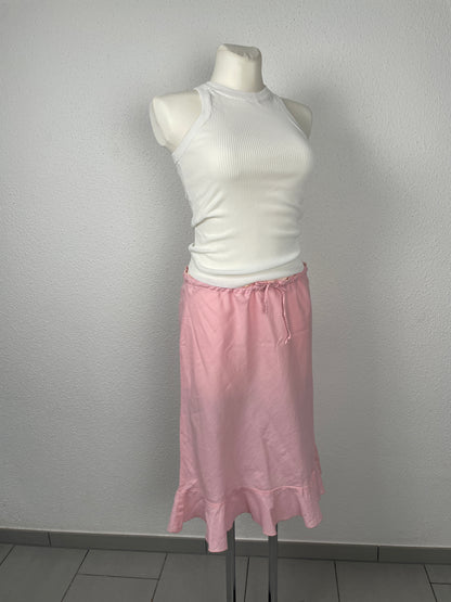 Vintage Y2K Pink Linen Skirt with Ruffle Hem