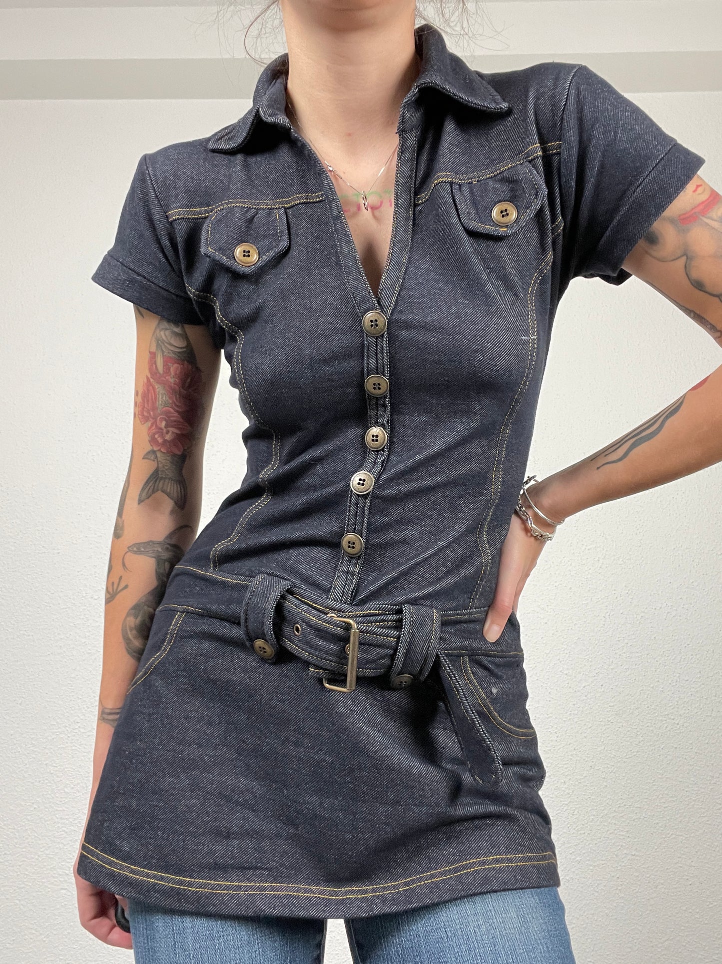 Vintage Y2K tunic top denim imitation