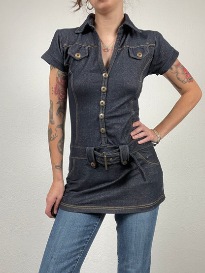 Vintage Y2K tunic top denim imitation