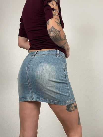 Vintage early 2000s light blue stretch denim mini skirt by SixAngels