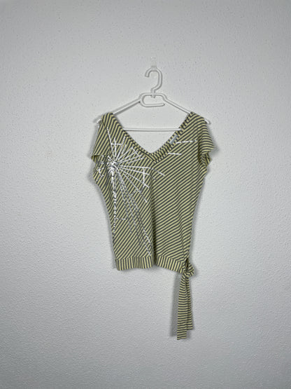 Vintage early 2000s yellow & grey striped sequin wrap top by Amaranto