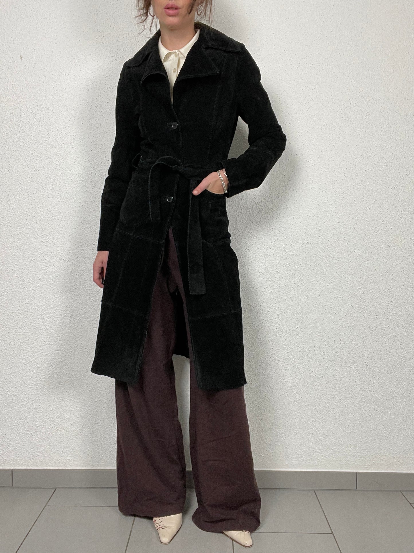 Vintage late 90s suede midi trench coat