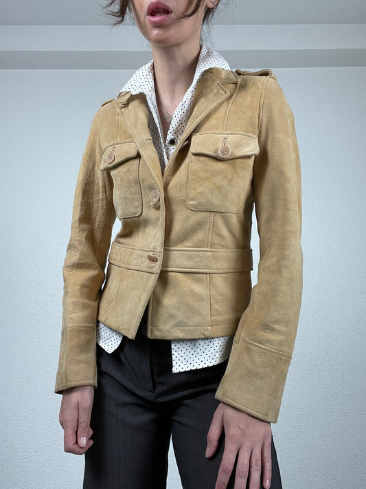 Beige vintage 2000s soft suede fitted jacket