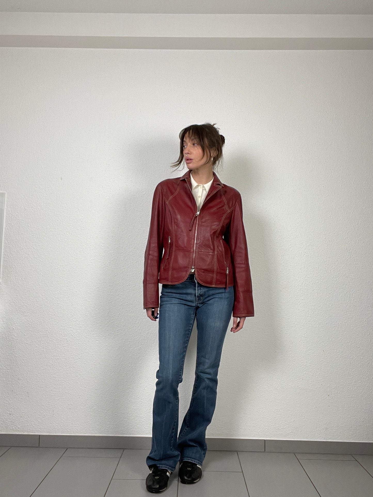 Vintage Y2K 2000s burgundy leather jacket