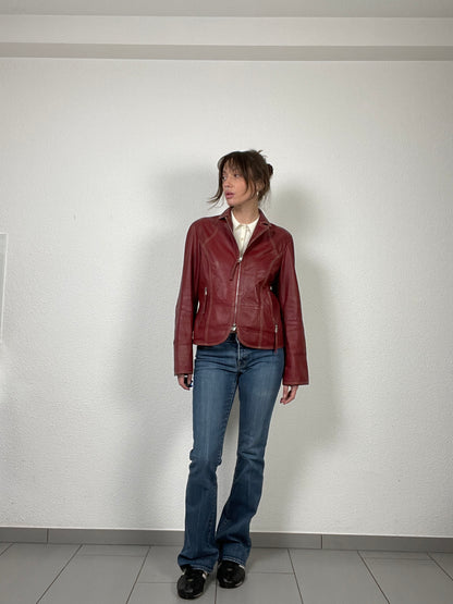 Vintage Y2K 2000s burgundy leather jacket