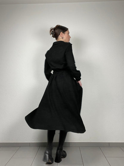 Vintage 1970s Black Midi Dress – Size M