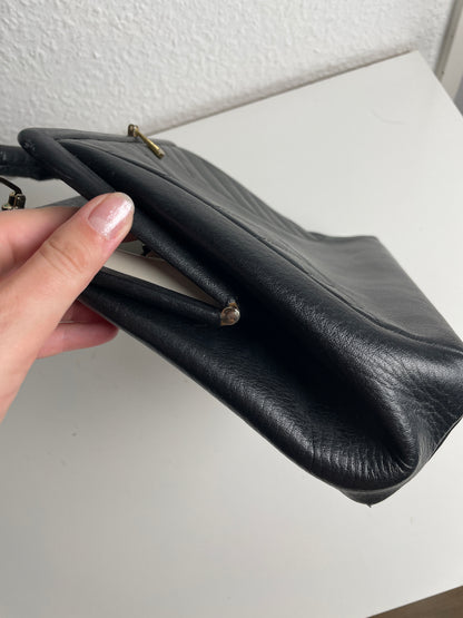 70s Vintage Swiss Made Black Leather Handle Bag