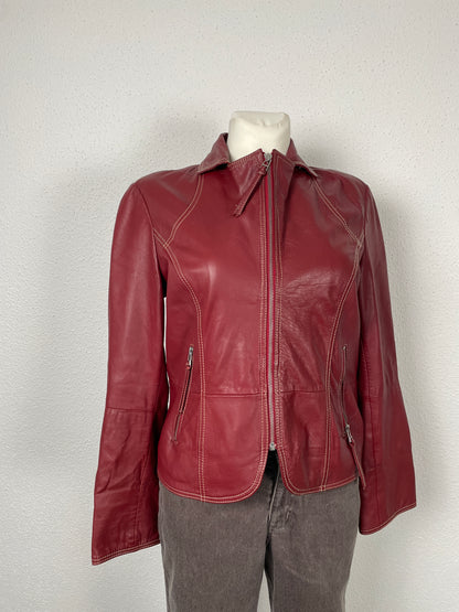 Vintage Y2K 2000s burgundy leather jacket
