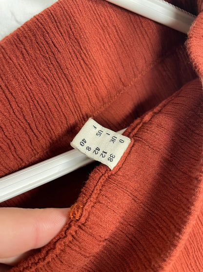 Rust Wide-Leg Textured Pants