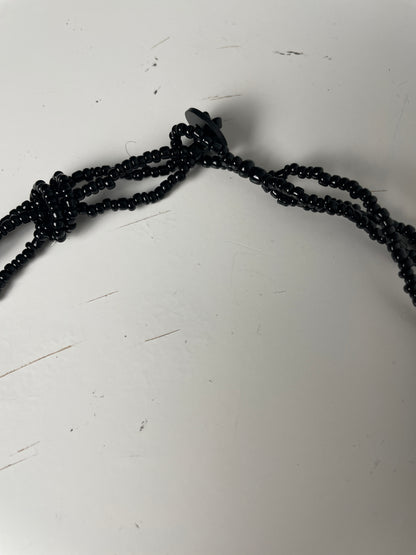 Vintage Black Beaded Necklace with Shell Discs