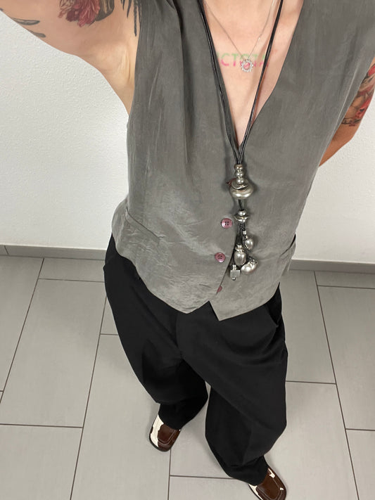 Vintage Grey Silk Vest – Size L