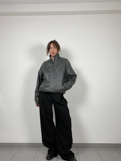 Vintage 90s grey leather bomber jacket