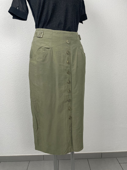 Vintage Bianca Olive Midi Skirt with Button Front – Size 38