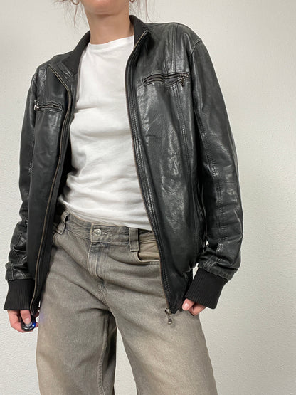 Vintage Y2K 2000s black leather jacket
