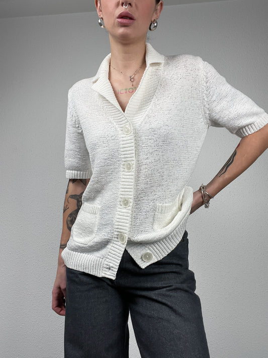 Vintage Short-Sleeve Knit Cardigan – Size 40 (M)