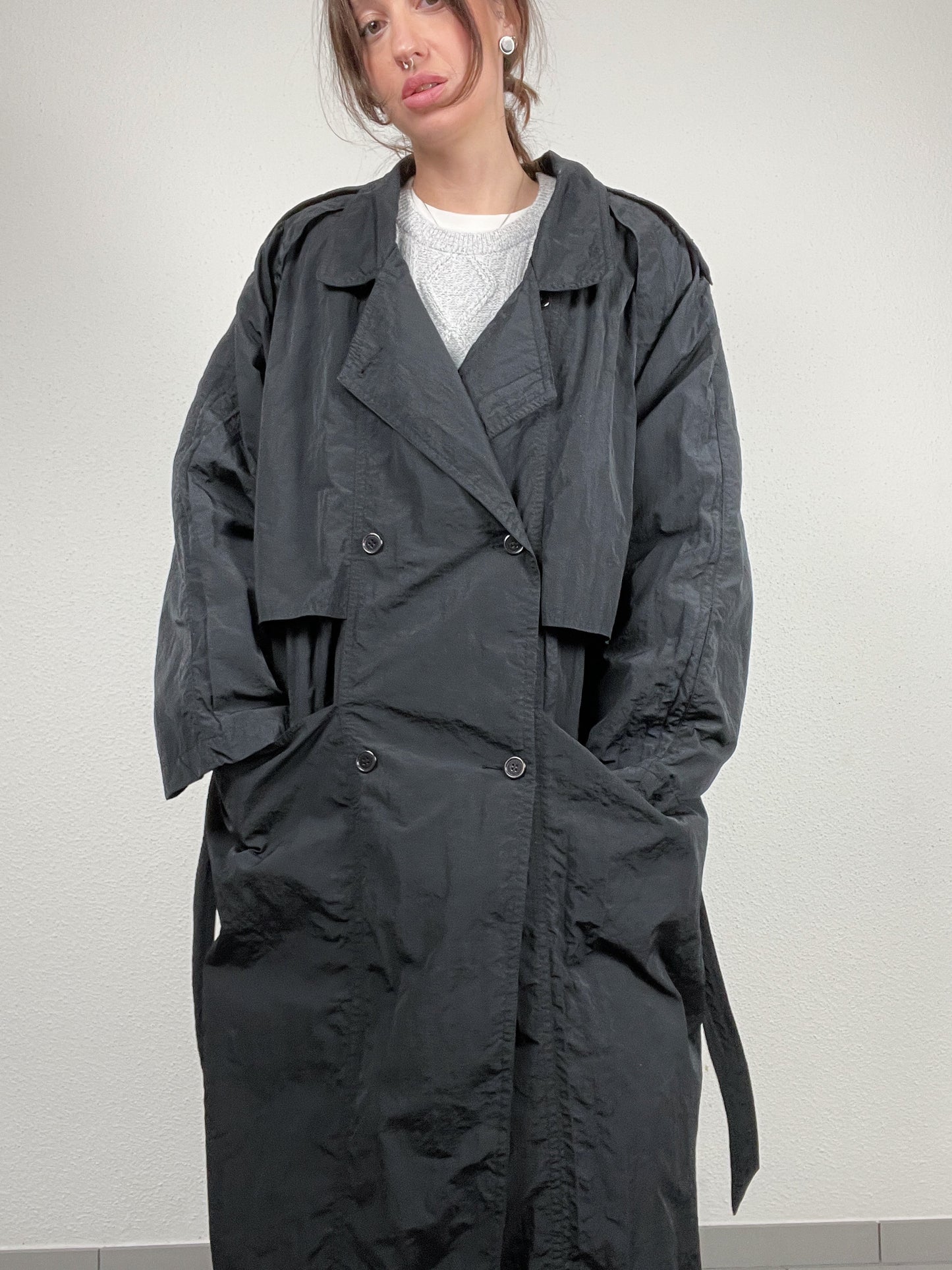 Vintage 1990s oversized black trench coat