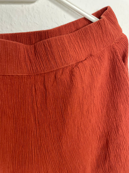Rust Wide-Leg Textured Pants