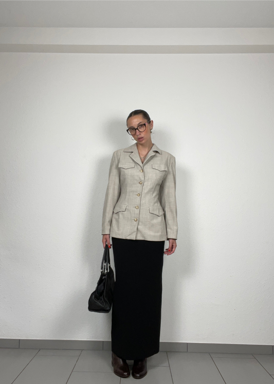 Vintage Turnover Tailored Beige Blazer – Size 34