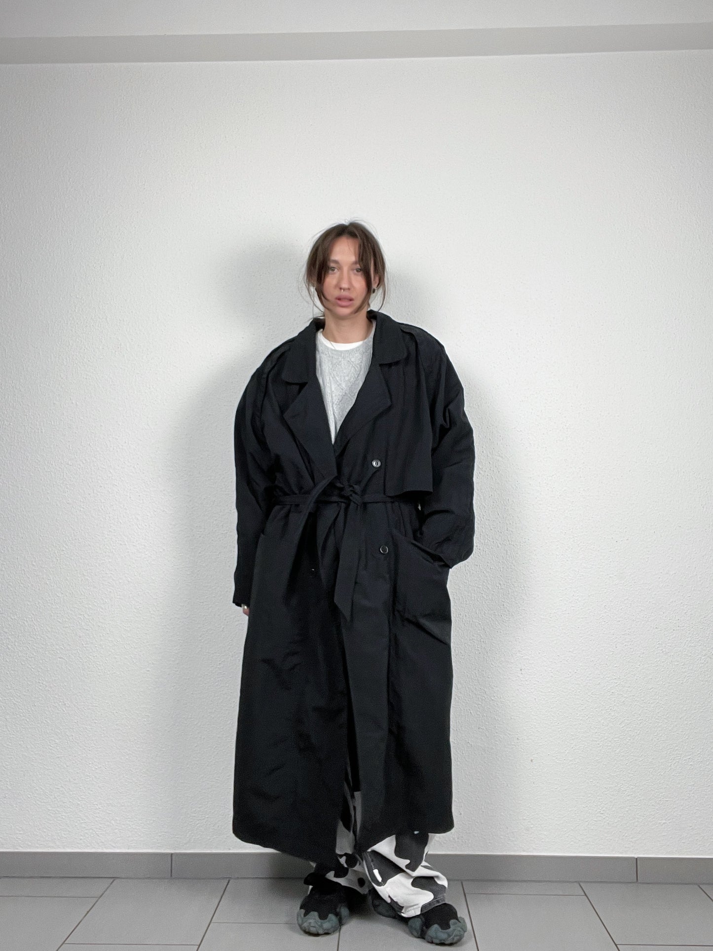 Vintage 1990s oversized black trench coat