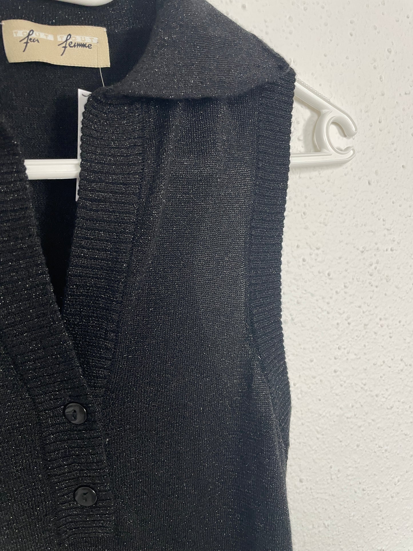 Vintage Y2K Black Metallic Knit Polo Tank Top – Size S/M