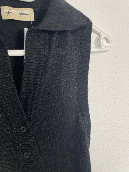 Vintage Y2K Black Metallic Knit Polo Tank Top – Size S/M