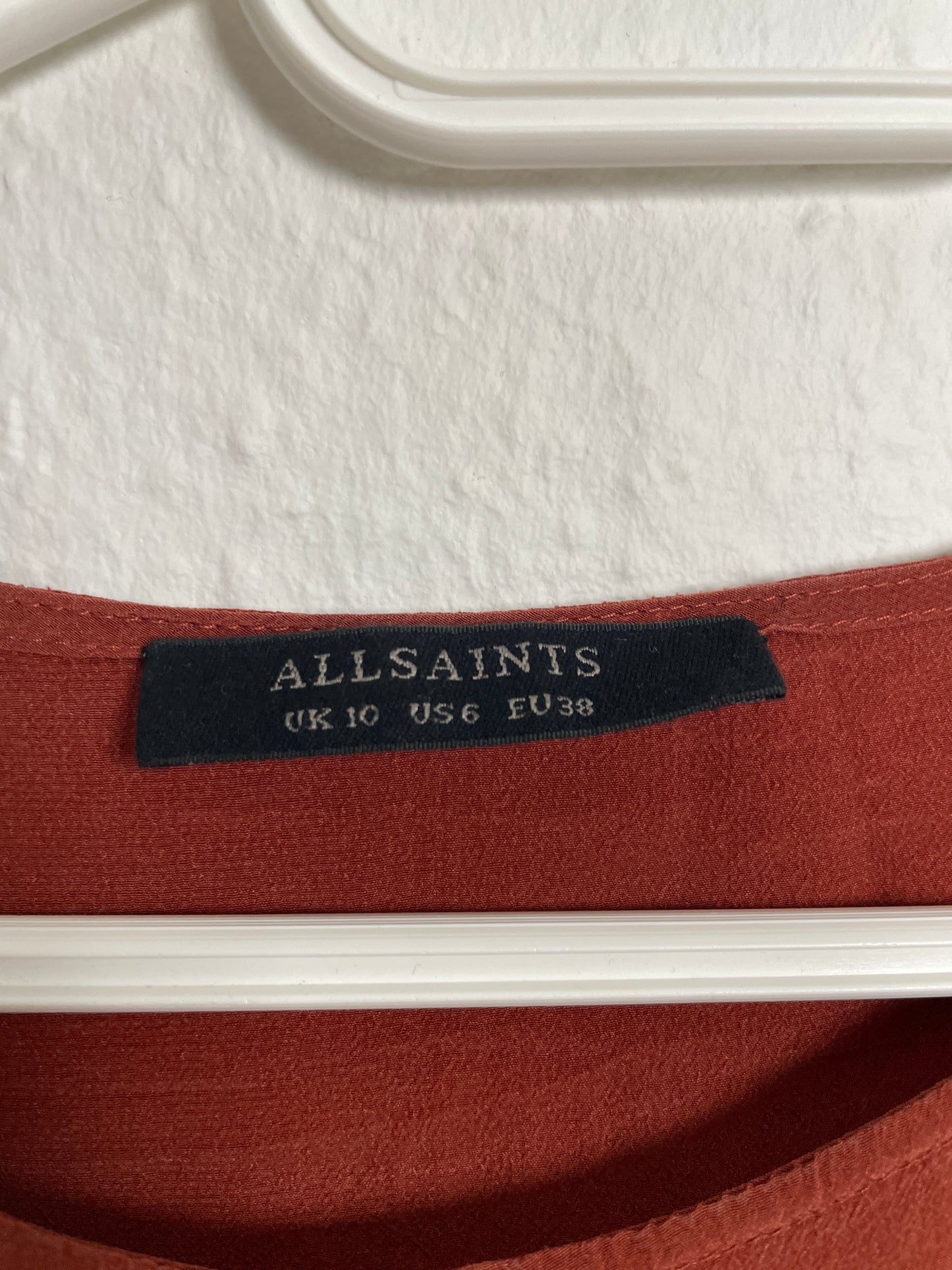 AllSaints Riviera V Dress in Rust Silk Blend