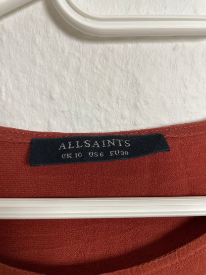 AllSaints Riviera V Dress in Rust Silk Blend