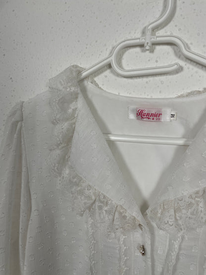 Vintage white lace-trim blouse