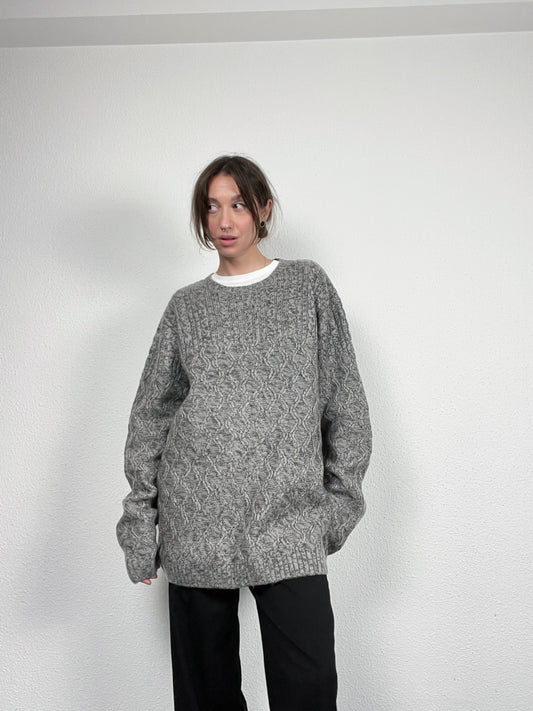 Grey cable-knit sweater by AW85.