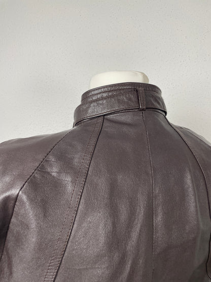Vintage 80s hard leather brown bomber jacket