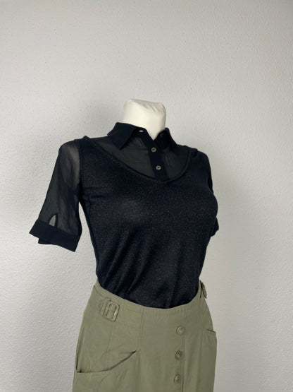 Vintage D&G Black Sheer Panel Polo Knit with Lurex – Size XS