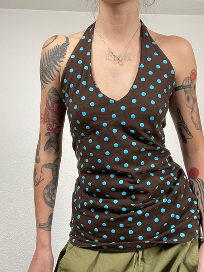 Vintage Y2K brown polka dot halter top
