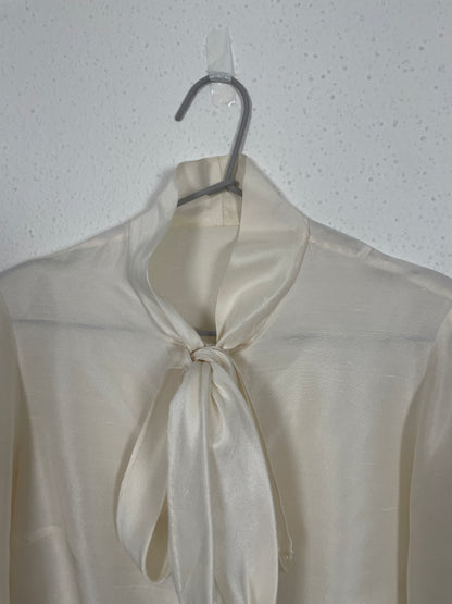 Vintage Ivory Silk Bow Blouse – Size S