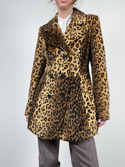 Vintage Leopard Print Double-Breasted Coat