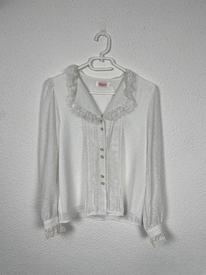 Vintage white lace-trim blouse