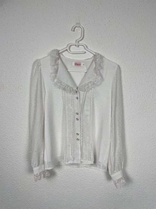 Vintage white lace-trim blouse