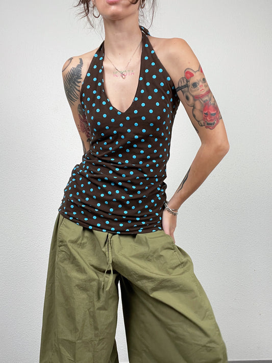 Vintage Y2K brown polka dot halter top