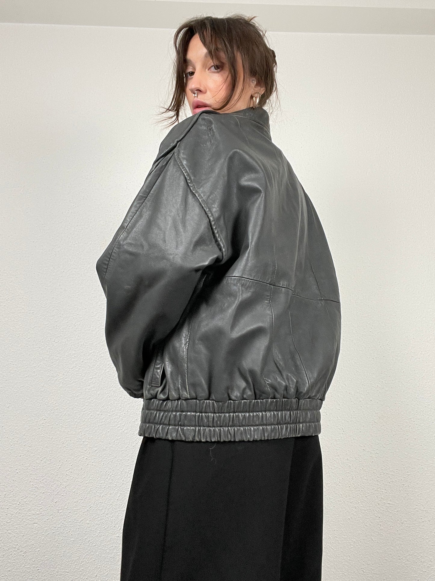 Vintage 90s grey leather bomber jacket