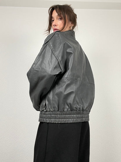 Vintage 90s grey leather bomber jacket
