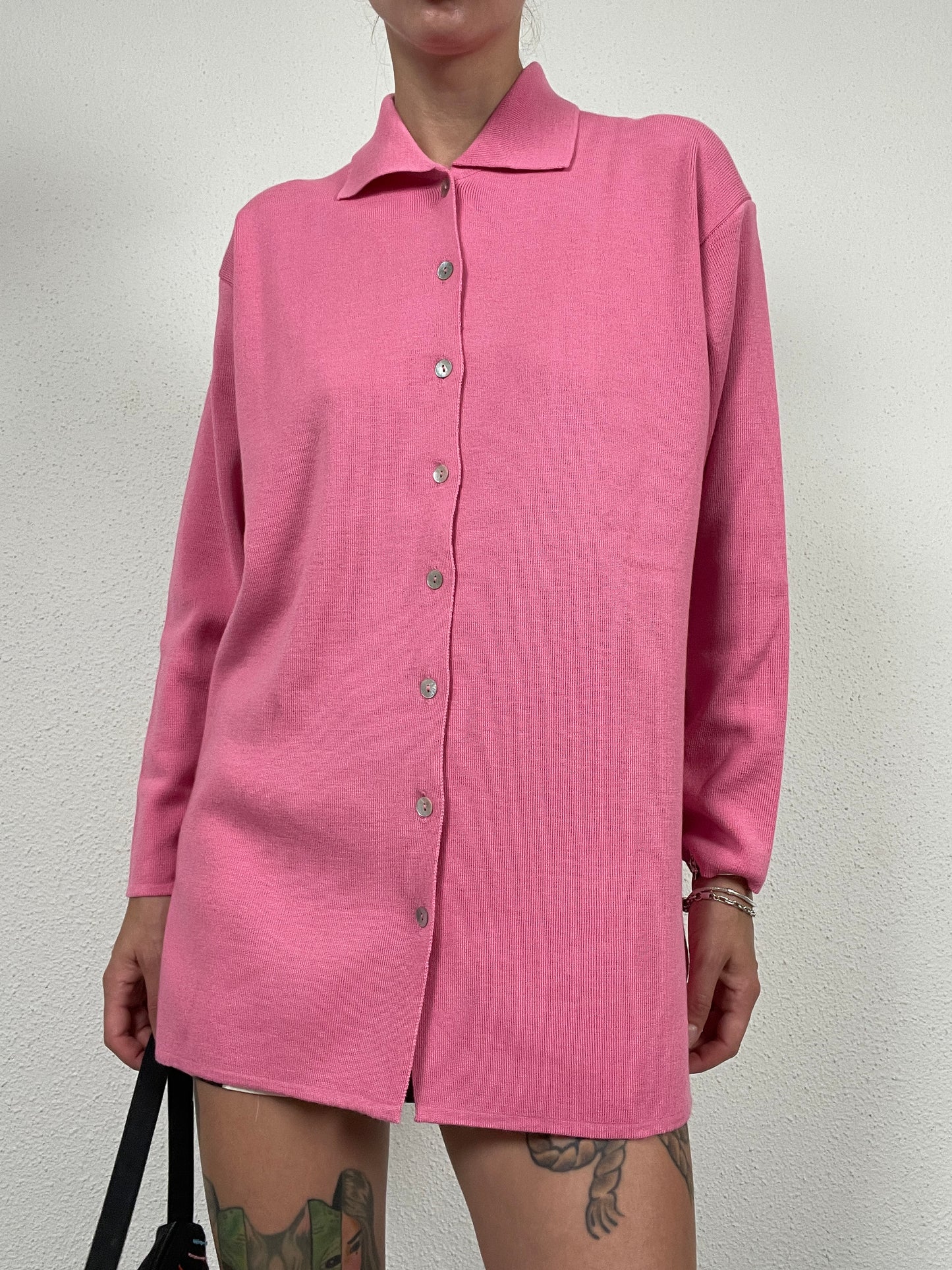 Vintage Italian Pink Merino Wool Cardigan – Size L