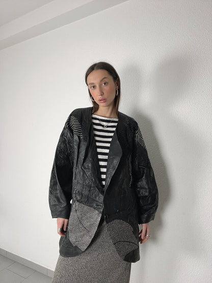 Vintage 80s leather printed oversized jacket