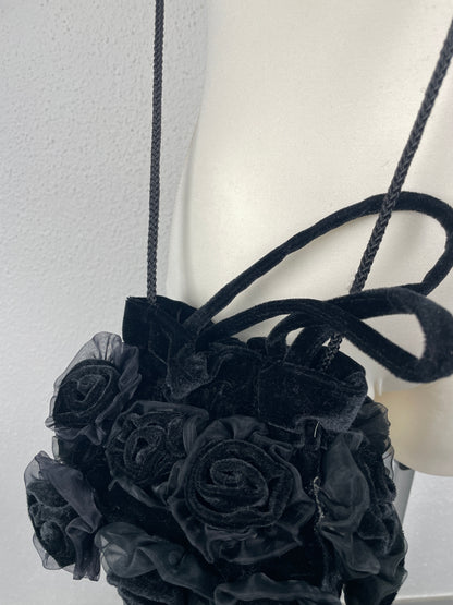 Vintage Y2K black velvet rose mini bag – Marina Galanti, Italy