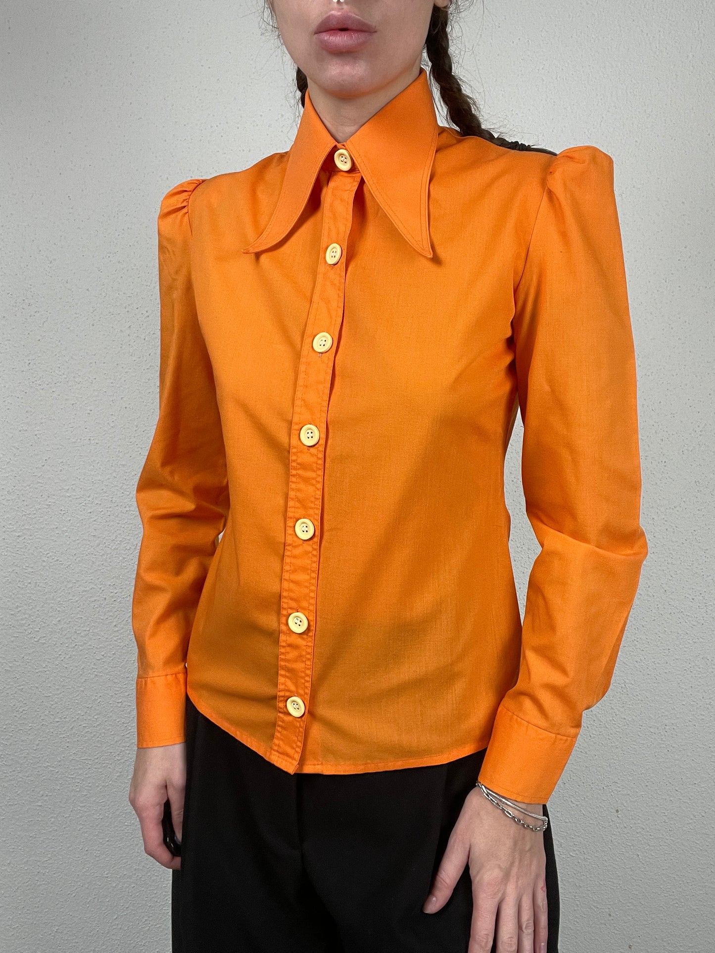 1970s bright orange statement-collar shirt (size XS)