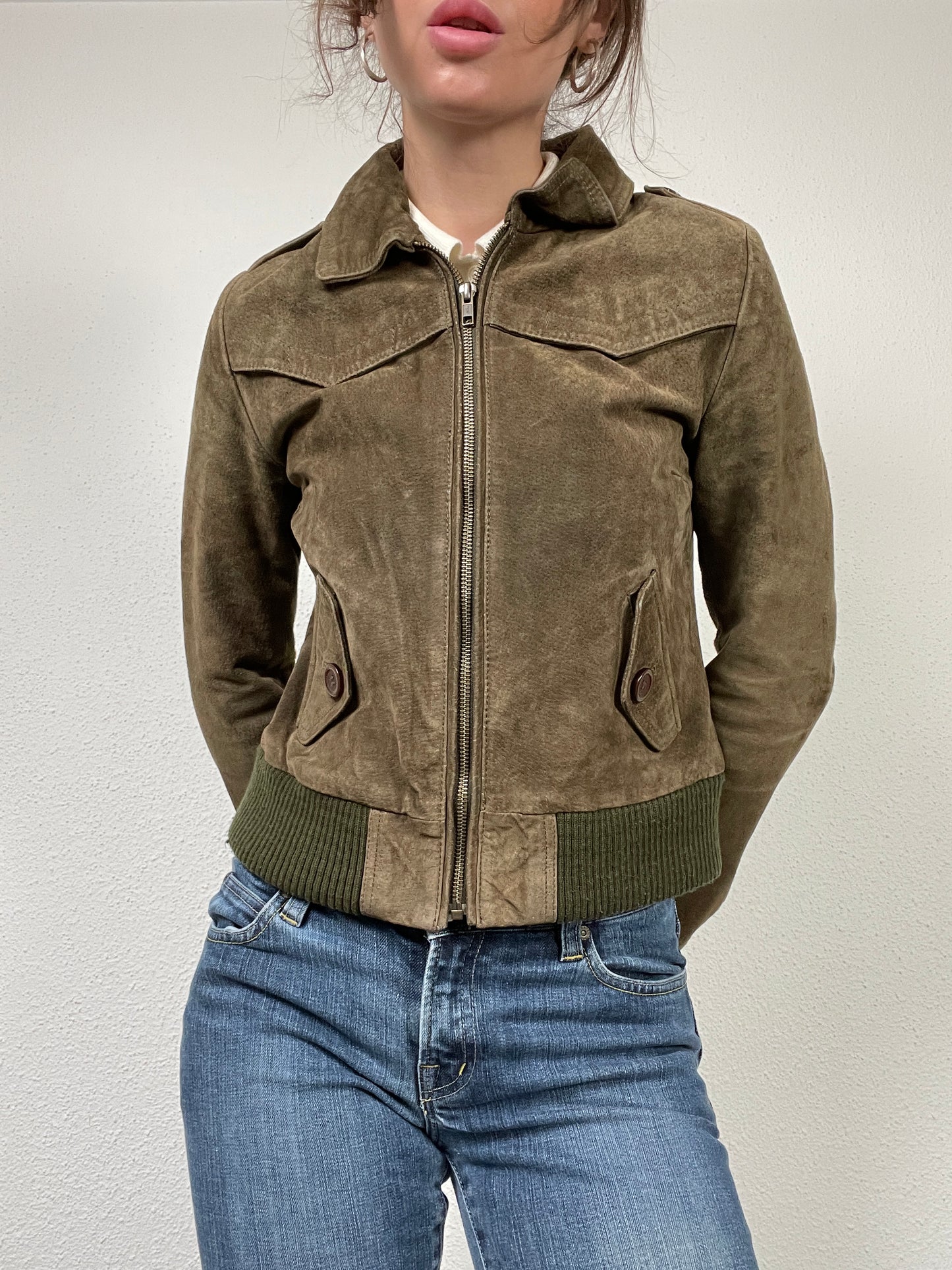 Vintage Y2K 2000s suede khaki jacket