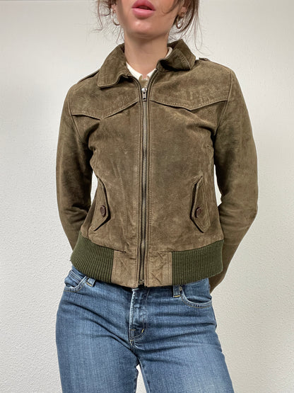 Vintage Y2K 2000s suede khaki jacket